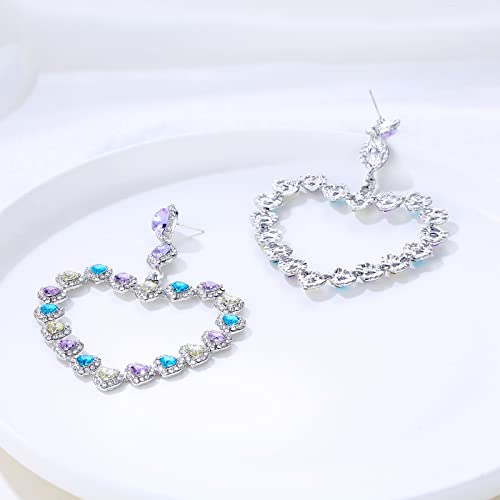 Kiszu Rhinestone Heart Dangle Earring For Women Girls Big Love Sparkly Crystal Geometric Statement Drop Stud Earring Silver Post Trendy Gifts For Her Mom Wife Valentines Birthday Anniversary (Multi-Color) #TOP4