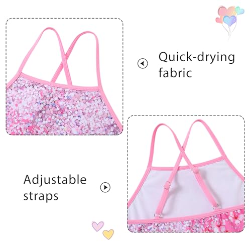 Image of Girls Tankini Swimsuit Mermaid Bathing Suits Criss-Cross Strap Adjustable Summer Beach Two Piece Swimwear Size 4-12