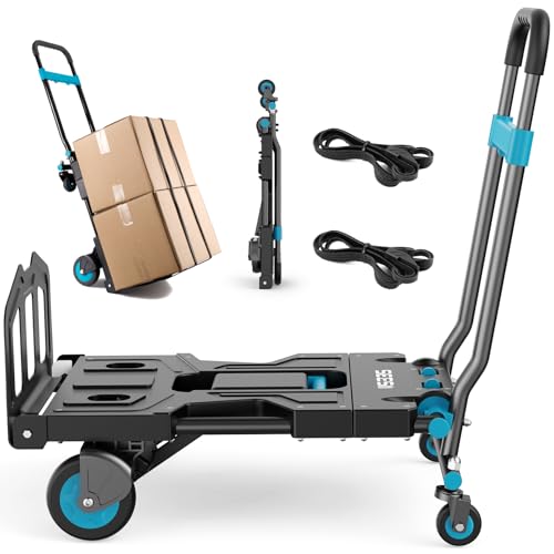 SEESII Foldable Dolly Cart with Wheels, 330 lbs Max Capacity Portable Hand Cart, 2-in-1 Heavy Duty Folding Hand Truck with Adjustable Retractable Handle for Moving, Delivery, Warehouse Use