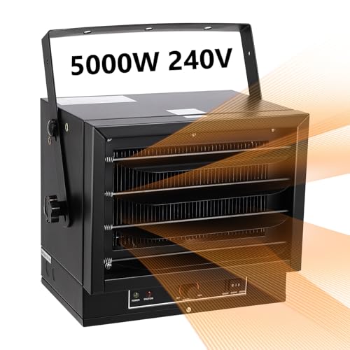 Garveetech Electric Garage Heater 5000 Watt, Ceiling Mount Space Shop Heater, Fan-Forced, 240 Volt, Overheat Protection, Thermal Cut-Out Switch, Ideal for Workshop & Garage, Etl Compliant