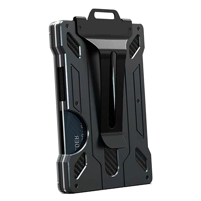 Credit Card Holder, Business Card Holder, Mens Accessories, Slim Wallet with Money Clip, Metal Money Clip, Aluminum Alloy Slim Wallet (Black)