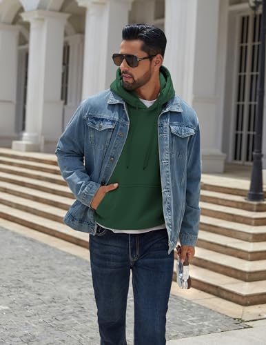 Image of COOFANDY Men Cotton Fleece Hooded Sweatshirt Casual Long Sleeve Hoodies Pullover Fashion Drawstring Hoodie with Kanga Pocket