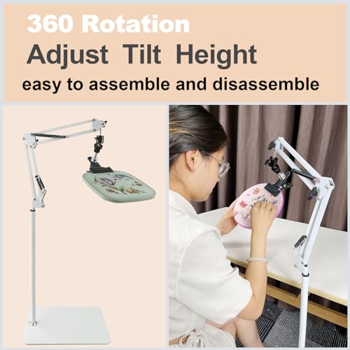 Image of Embroidery Hoop Stand,Rotate Hand Embroidery Floor Stand Embroidery Hoop Holder Stand Can Move Freely Hand Embroidery Stand Floor Cross Stitch Hoop Stand Suitable for