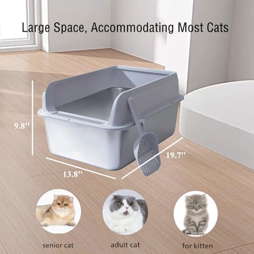 Qrenia Caixa de areia para gatos de aço inoxidável com tampa superior, caixa de areia coberta para g