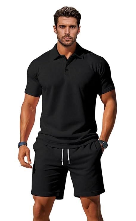 Image of Jawdrobe Co-ord Set for Men - Polo T-Shirt & Shorts Set | Loungewear, Beachwear & Daily Comfort