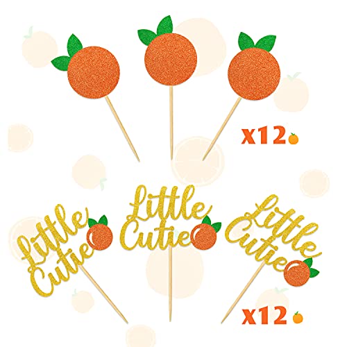 24Pcs Little Cutie Baby Shower Cupcake Toppers Orange Glitter Cupcake Picks Clementine Themed Party Decoration Supplies #TOP4