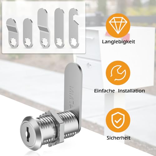 VOCIBO® Letterbox Lock, 4 Keys, Comes with 5 Different Lock Plates, 30 mm, Locker Lock, Diameter 18 mm, Drawer Lock - Image 4