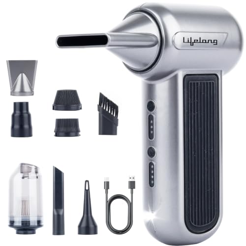 Image of Lifelong Handheld Air Blower & Air Duster for Home & Car | Cordless Rechargeable 130,000 RPM BL Motor | Adjustable Speed | LED Light, Multiple Attachments | Type-C | PC, Car & Home Cleaning