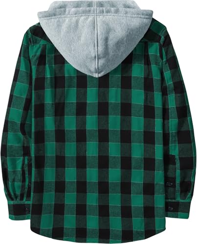 JACKETOWN Men's Flannel Long Sleeve Hoodie Shirts Casual Button Down Plaid Shirt Jackets Stylish with Pocket Green - image 2