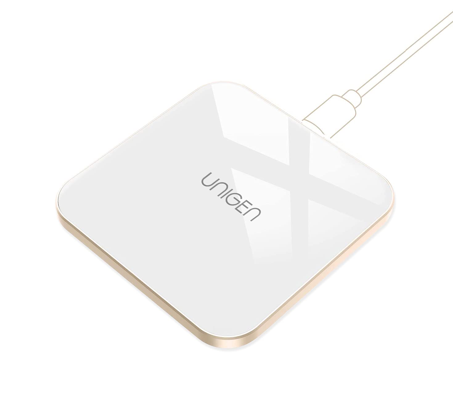 UNIGEN AUDIO Unipad150 Type-C - Wireless Qi Charging, Pad 4D Glass Top (15W) - All Qi-Enabled Phones - iPhone 15/14/13/12/11/Xs/Xr/X/8, Galaxy S20/S10/S9/S8 - Elegant Pearl White