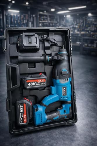 Image of KAITO 28mm 48V Cordless Rotary Hammer Drill | SDS Plus | Brushless Motor | 2 x 5.0Ah Batteries & Fast Charger | 3 Modes: Drill, Hammer & Chisel | Heavy-Duty Concrete Drilling Machine
