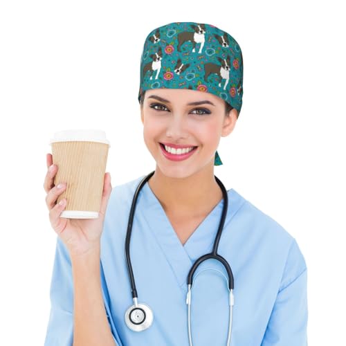 Image of Working Cap Scrub Cap with Sweatband Adjustable Unisex Women Tie Back Hat Nurse Surgical Caps