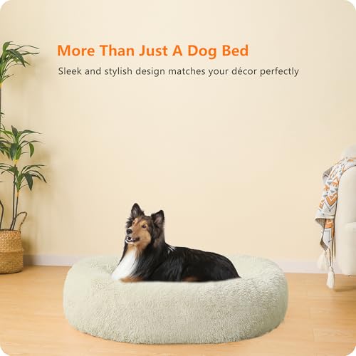 HMTOPE Orthopädisches Hundebett rund Hundekissen Hundesofa Katzenbett Donut Kuscheliges Hundekorb Waschbar, 80 cm Ø, Beige