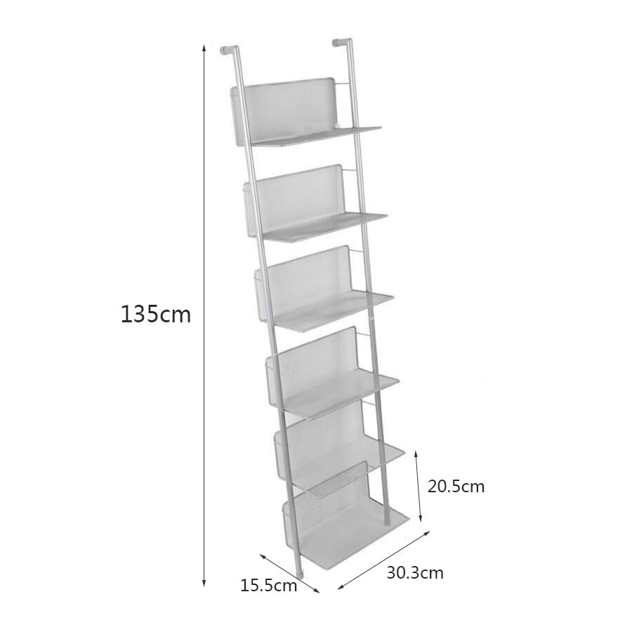 TBLOTYD Metal DVD CD Rack Holder with Vinyl Record Storage 6 Tier Floor Standing Shelf for Books Newspapers Magazines Wall Mounted Media Large Size,L