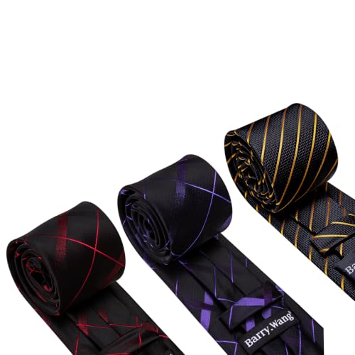 Image of Barry.Wang 6 PCS Men Ties Set Silk Business Fashion Woven Necktie Handkerchief Cufflinks Paisley Stripe Wedding Party