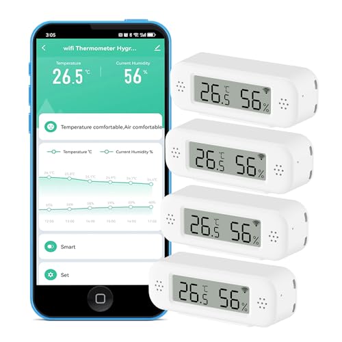 WLAN Thermometer Hygrometer: Smartes Temperatur- und Feuchtigkeitssensor, Echtzeit-Monitor, App-Benachrichtigung, Digitales Temperatursensor Innen,...