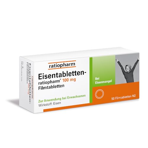 Eisentabletten-ratiopharm® 100 mg Filmtabletten: Eisenmangel ausgleichen und sich wieder fit und aktiv fühlen, 50 Filmtabletten