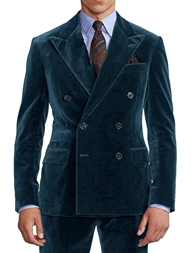 Men's Slim Fit Velvet Blazer Tuxedo 2 Piece Double Breasted Suits For Wedding Prom Dark Blue Size 40 #TOP27