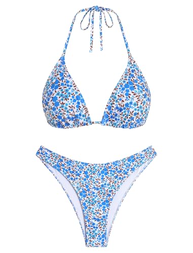 Image of ZAFUL Womens Halter Bikini Sets Triangle Bikinis High Cut Swimsuits 2 Piece Bathing Suits Sexy Swimwear