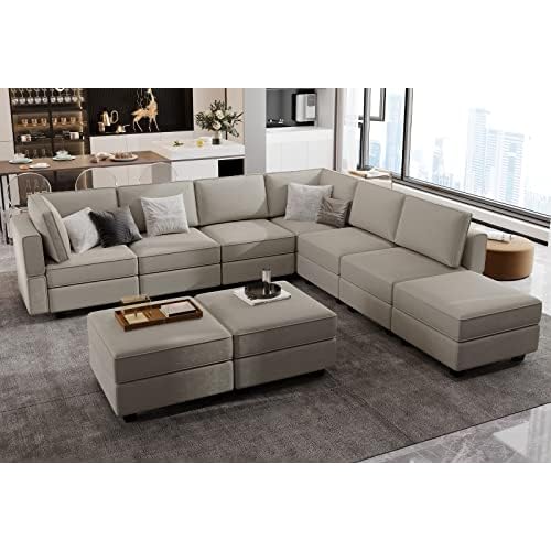 Belffin Modular Sectional Sofa with Ottoman Velvet L Shaped Corner Sofa Set Convertible Sectional Sofa with Chaise Velvet Grey… L Shape-2 Grey