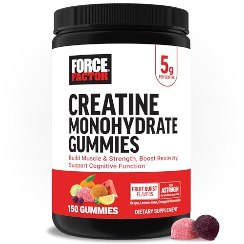 Image of Force Factor Creatine Monohydrate Gummies, NSF Certified, 5g Dose for Men & Women to Support Muscle, Strength, Recovery, Cognitive Health & Memory, Packaging May Vary, Fruit Burst, 150 Gummies