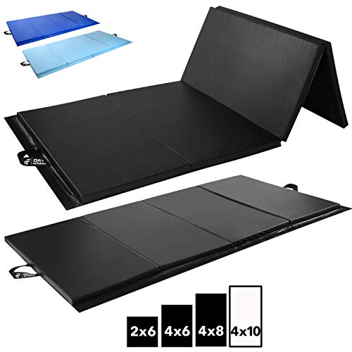 Day 1 Fitness Folding Gymnastics Gym Mat – 4'x10' Black - High-Density Foam