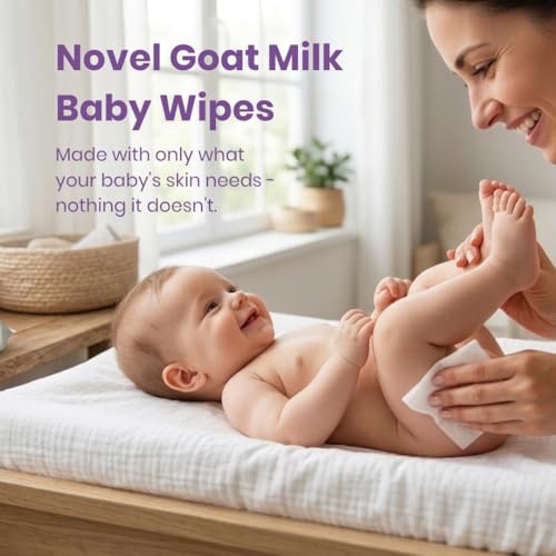 Image of Novel Goat Milk Baby Wipes 72 Wipes x Pack of 6 (432 Wipes) | Caprae Lac, Aloe Vera, Vitamin E Enriched | pH Balanced, Alcohol, Hypoallergenic & Paraben-Free | Extra Thick & Moist wet | Anti Rash Soft Gentle Baby Wipes with Lid