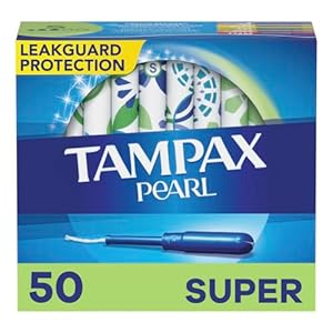 Tampax Pearl Tampons Super Absorbency, With Leakguard Braid, Unscented, 50 Count