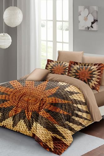 Wicker Flower Çift Kişilik Nevresim Takımı 3D Pamuk Saten, Kahverengi, monohome2525