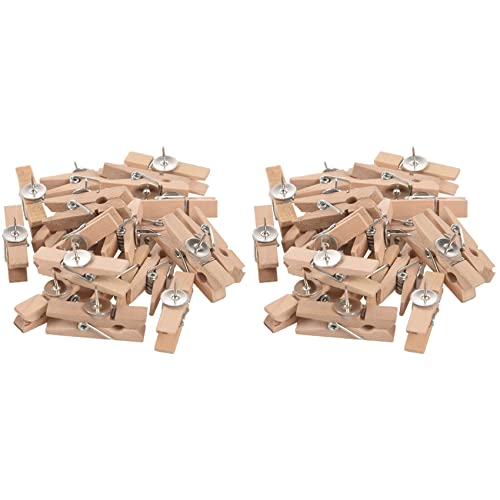 LOLPALONE Chinchetas de dibujo con clip de madera, clip de papel con alfileres para el corcho, notas, fotos, pared y para oficinas, escuelas domésticas, uso color natural, 40 unidades