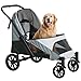 PawHut Carrito para Perros Plegable Cochecito para Perros Grandes hasta 30 kg con Ruedas Grandes Correas de Seguridad Marco Amortiguador Cojín Lavable 124x67x100 cm Gris