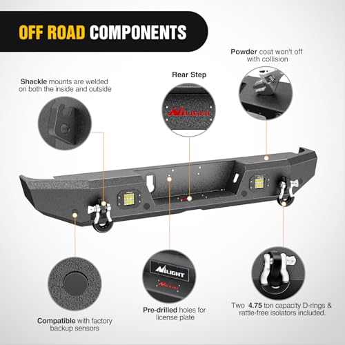 Image of Nilight Rear Step Bumper Compatible with 2020 2021 2022 2023 2024 2025 Gladiator JT Super Duty Pickup Truck Bumper with LED Lights, Sensor Holes and D-rings