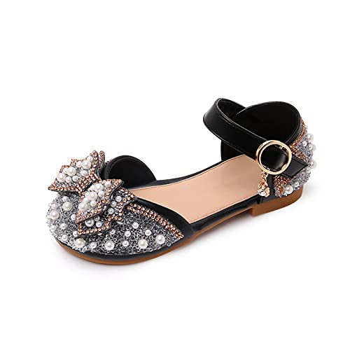 Little Girls Mary Jane Ballerina Flat Dress Shoes Pearls Ballet Bow Wedding Party Shoes for Toddler (White, 9 Toddler)3