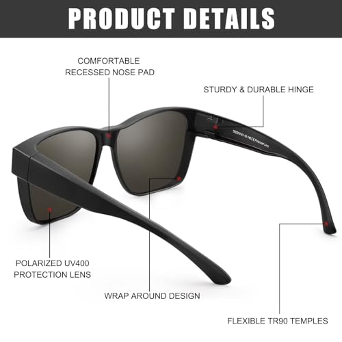 Image of Polarized Sunglasses Fit Over Glasses for Women Men | Oversized Square Sun Glasses UV400 Protection