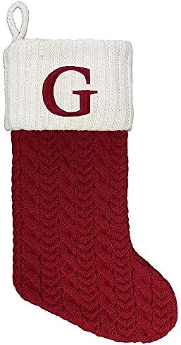 St. Nicholas Square 21-inch Monogram Embroidered Initial Cable Knit Red Christmas Holiday Stocking Letter G