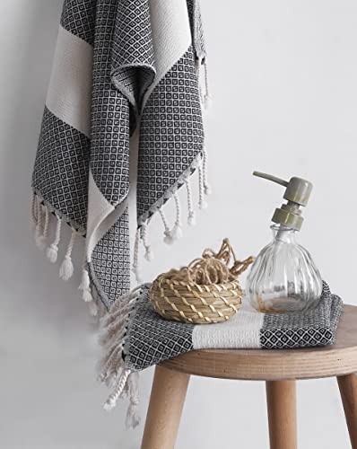 Die Caprie Turkish Hand Towels Set Of 2 | 100% Cotton, 16 X 39 Inches | Decorative Bathroom Towel For Hand, Face, Gym, Yoga, Dishcloth, Kitchen And Bath(2 Hand Towels, Black) #TOP3