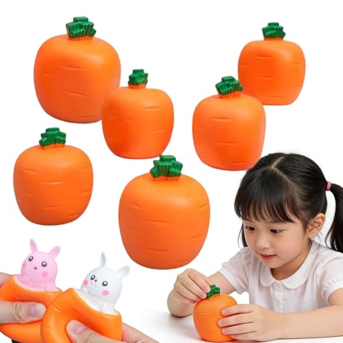 Easter Basket Essentials, Upgrade Carrot Squishy Funny, Pop Up Carrot Bunny Toy, Easter Basket Stuffers for Toddler, Squeeze Toys for for Stress Relief and Sensory Play (Pink, 6 Pieces)