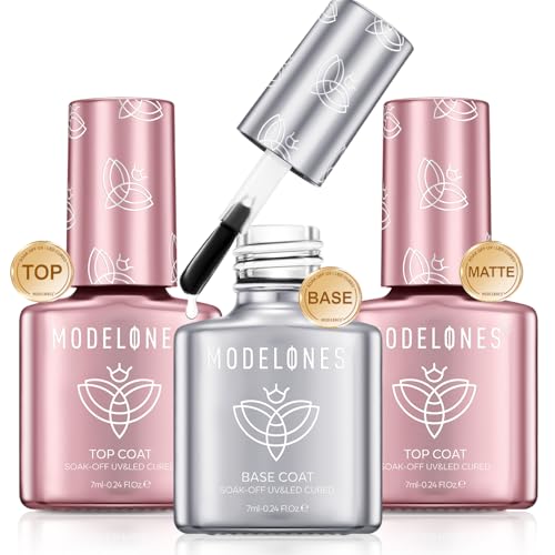 Image of modelones Gel Top Coat and Base Gel Polish, 3 PCS Clear Glossy and Chrome Proof Matte Top Coat No Wipe, Base Coat Nail Polish Upgrade Formula Pro Manicure Essential Kit Gift for Women Girls Starter