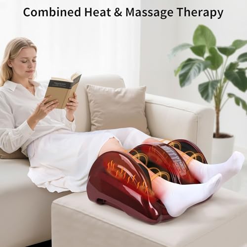 Image of Foot Massager with Heat, Shiatsu Foot Massager for Circulation and Pain Relief and Heat Therapy, Ankle, Calves and Feet Massage with Deep Kneading Rolling, Gifts for Women Men Mother Father (RED)
