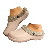 Xbemkste Zuecos forrados para mujer y hombre, invierno, cálidos, zuecos de jardín impermeables con pelo de peluche, zapatos de jardín, cómodos, antideslizantes, para exteriores, caqui, 39 EU