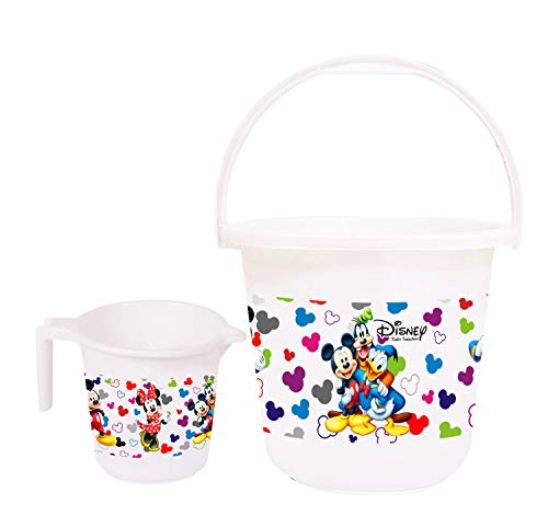 Urbane Home Disney Team Mickey Print Unbreakable Virgin Plastic Bathroom Bucket with Mug Set|Size 32 x 32 x 30 CM|Pack of 2 (White) (B0C7LF94QT) Amazon Price History, Amazon Price Tracker