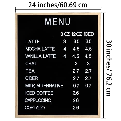C CRYSTAL LEMON Letterboard 60×75 cm Schwarz mit 966 Zeichen, Filz-Buchstabentafel mit Holzrahmen, Menütafel für Café Restaurant, Message Board für Büro & Zuhause