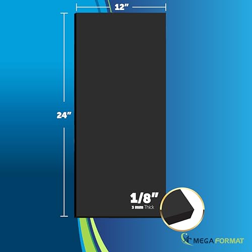 Image of Mega Format Expanded PVC Plastic Sheets - 12 inch X 24 inch Black Rigid Sheet for Crafts, Signage, & Displays - Sintra, Celtec PVC Board - Waterproof for Outdoors Use - 1 /8 inch 3mm Thick - 1-Pack-Black