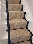 Herringbone Pattern Stair Runner Carpet, 6.5m x 0.6m, Beige with Black Border, Taped Edge