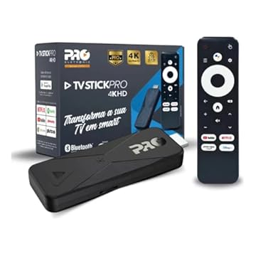 TV Stick Android Smart TV 4K UHD, 2GB RAM, 16GB de Armazenamento, Wi-Fi e Bluetooth, Controle Remoto, Cor Preta