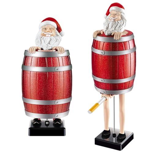 CLIUNT Lustiger Zigarettenhalter, Pop up Zigarettenspender, Dekoratives Holzfass Zigarettenschachtel, Kann 9 Zigaretten halten, Geschenk für Mann, für Party, Streichgeschenk(Weihnachtsmann)