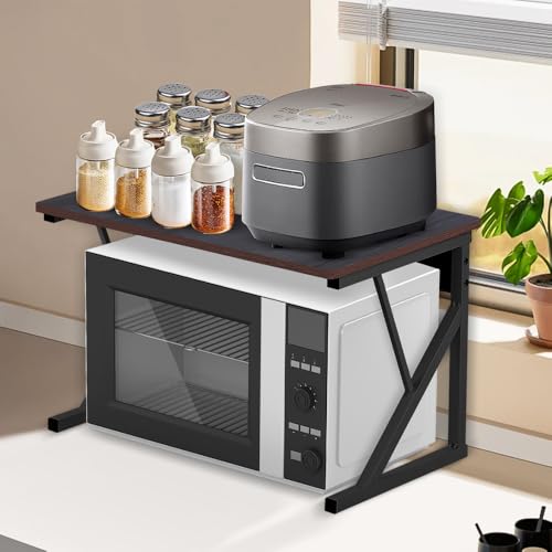 OHMG Soporte de horno de microondas extensible estante de cocina ajustable para horno de microondas con ganchos estante para horno microondas de acero al carbono para oficina