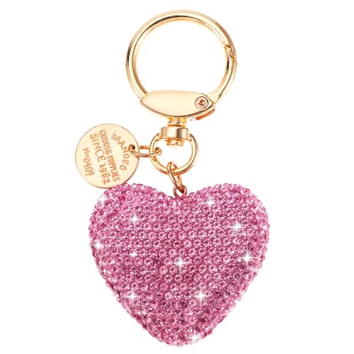 AOZUO Corazón Colgante para Bolso Mujer, Llavero de Metal para Coche, Llavero con Colgante de Monedero con Brillantes Strass, Colgante para Bolso, Bolsos de Mujer, Bolsos, Llaves de Coche(Rosa)