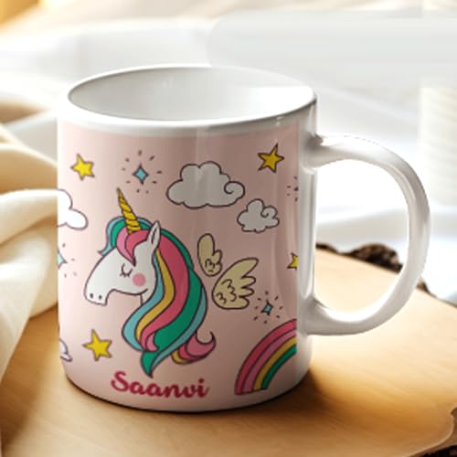 Image of PRINTSWAYS Customized Coffee Mug with Name and Unicorn Design 350 ML, Diwali Gifts, Gifts for Women, Girls & Kids, Personalised Name Mug for Birthdays, Anniversary, Pink