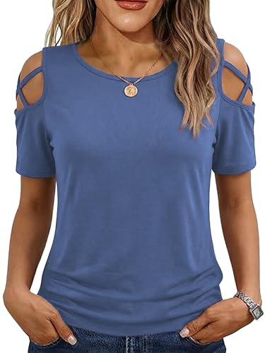 Image of Jar of Love Women's Summer Tops Short Sleeve Cold Shoulder Tops T-Shirts for Women Spring Summer Tops Loose Fit Tunic 2026